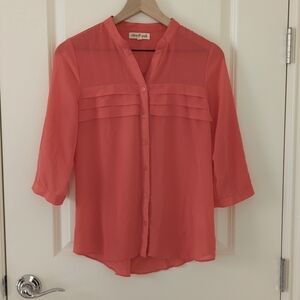 Olive & Oak Coral Sheer Blouse 3/4 Sleeve